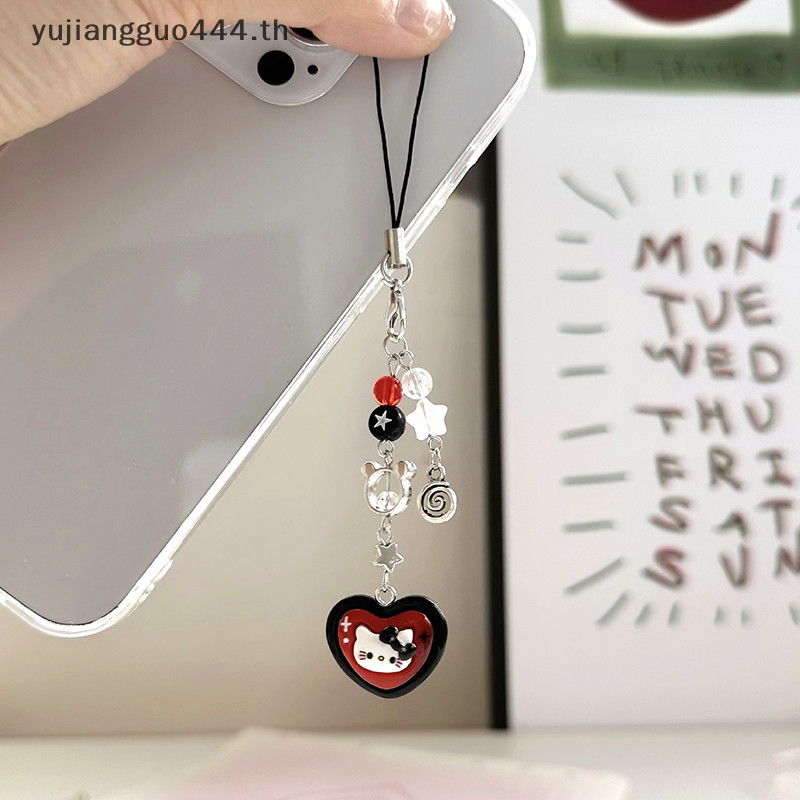 # ใหม่ # น่ารัก สวัสดี คิตตี้ ห่วงโซ่โทรศัพท์มือถือพังก์แมวพวงกุญแจจี้ป้องกันการสูญหายเชือกเส้นเล็กโทรศัพท์ข้อมือแขวนโซ่หูฟังโซ่กล้อง .