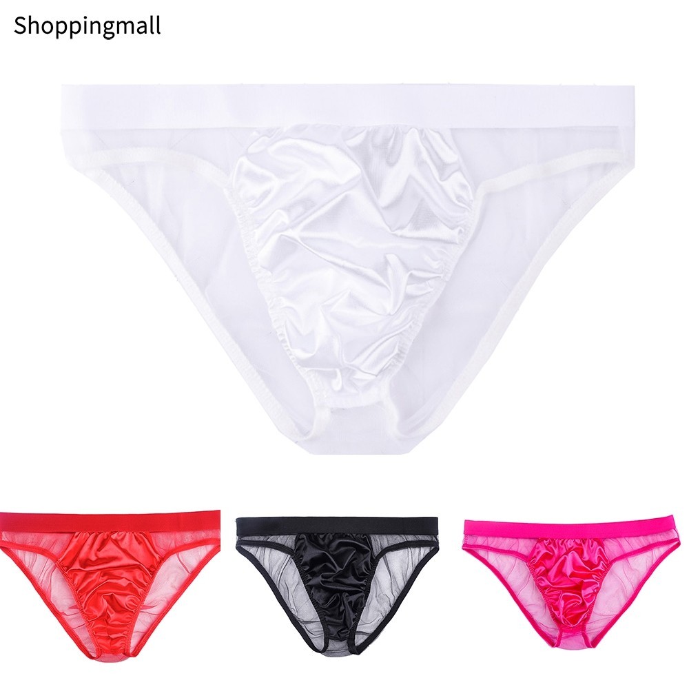 [เบ็ตล]ผู้ชายตาข่ายซาตินกางเกงเซ็กซี่เซ็กซี่มุมมองกางเกงเอวต่ําบิกินี่ระบายอากาศ