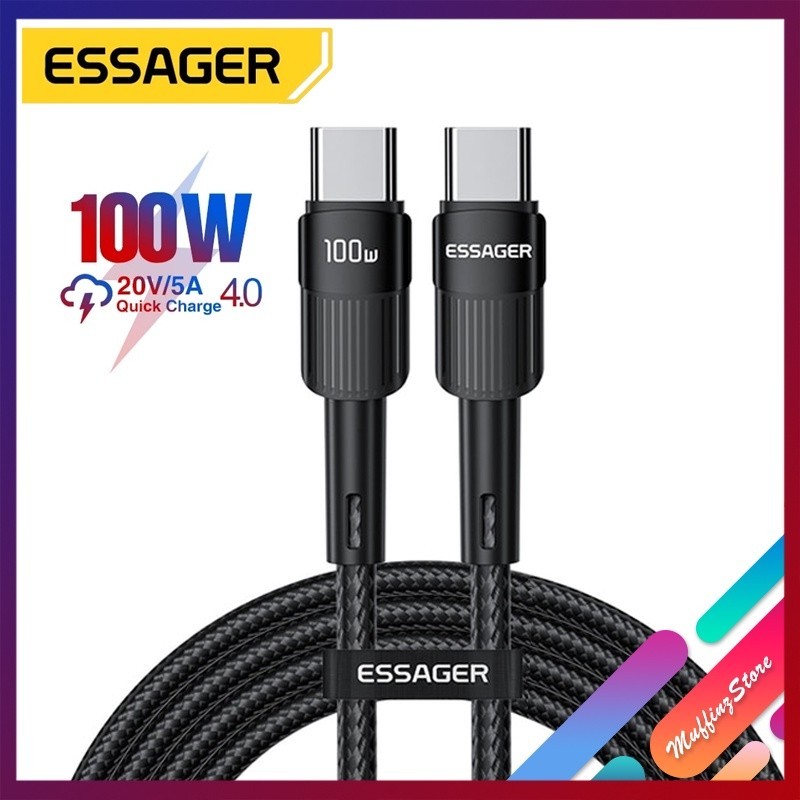 เต็มไว Essager สายชาร์จ USB-C PD 6A 5A 100W สายถักชาร์จเร็ว Type-C to Type-C 50 cm / 3 m สำหรับไอแพด