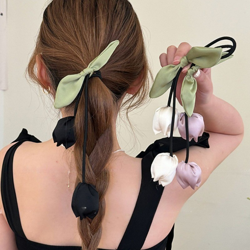 ผู้หญิง Bell Orchid Bowknot ผมผูกเชือก Scrunchies ยางผมหางม้าเครื่องประดับผม