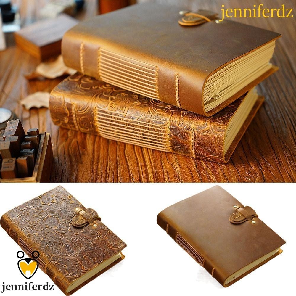 Jenniferdz สมุดโน้ตไดอารี่ ปกหนังวัวแท้ แฮนด์เมด สไตล์วินเทจ พกพาง่าย