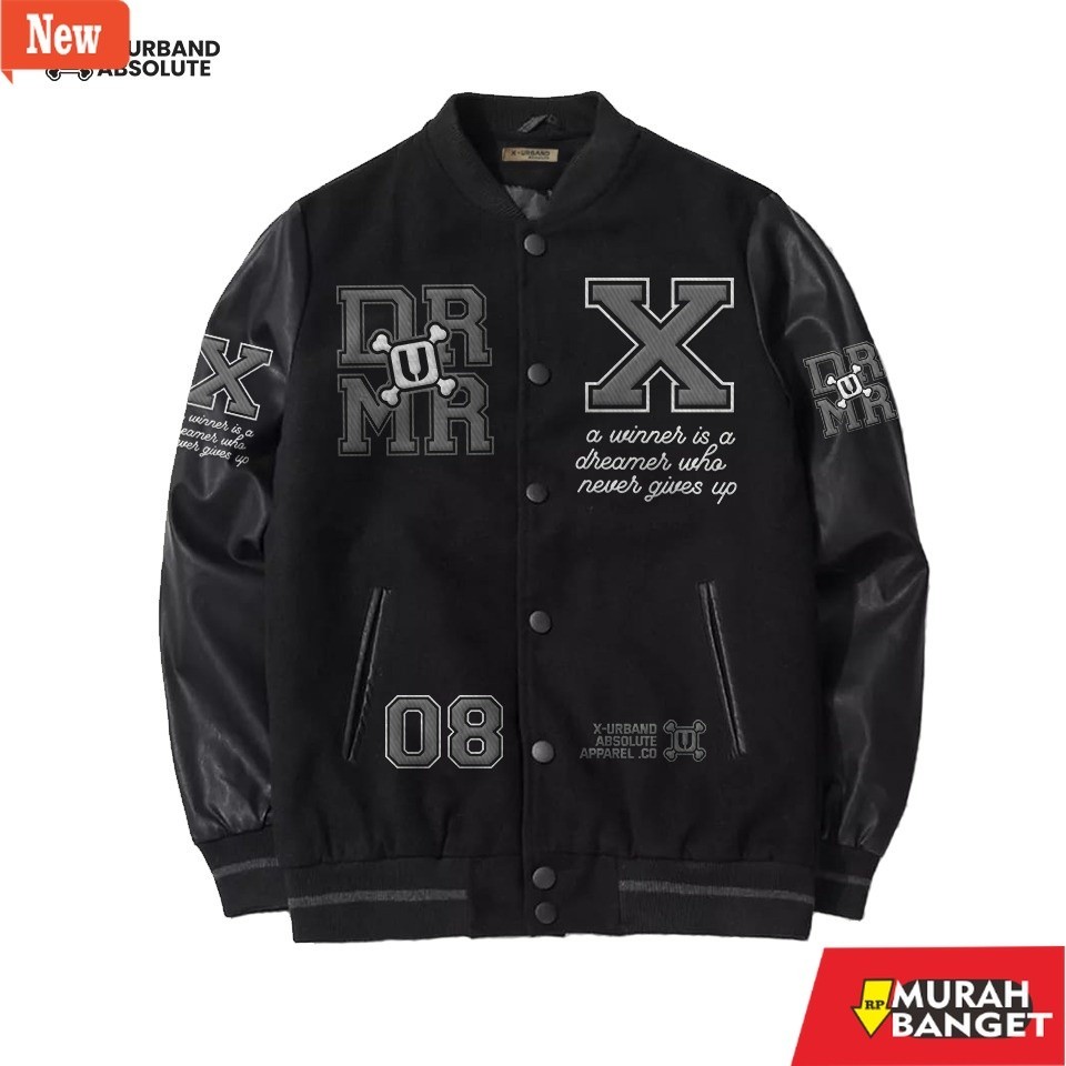 เสื้อแจ็คเก็ตหนังผู้ชาย Garut Varsity Dreamer Jacket / Varsity Jacket X Urband Black
