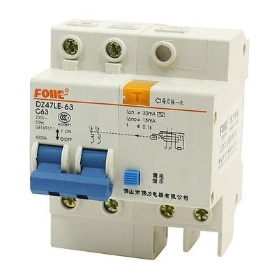 28.63amp 2ขั้ว4000A ตัวป้องกันไฟฟ้าลัดวงจร DZ47LE-63 230V AC