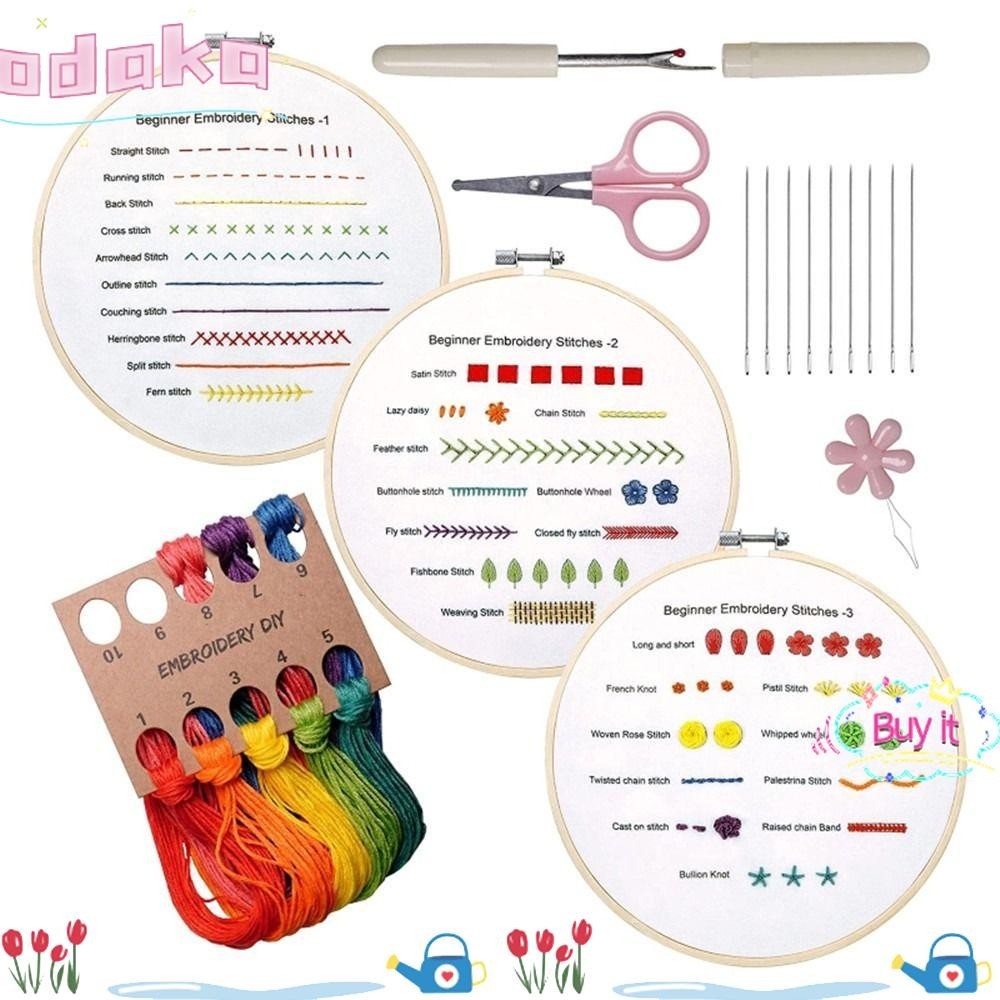 Odaka เย็บปักถักร้อย Stitch Practice Kit อุปกรณ์เย็บผ้าน่ารักเย็บปักถักร้อย Hoop DIY เข็มหัตถกรรมตกแต่งบ้าน Handwork เย็บปักถักร้อยเย็บปักถักร้อย
