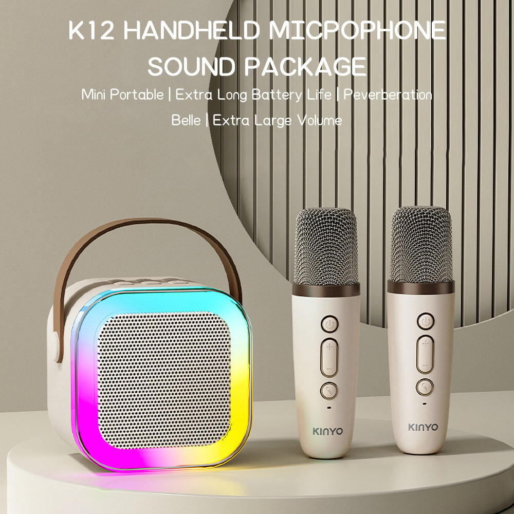 K12ใหม่ ลำโพงบลูทูธ ไมโครโฟน  RGB มินิ แบบพกพา ลำโพงคาราโอเกะไร้สายกลางแจ้งขนาดเล็ก bluetooth ไมโครโฟนคู่