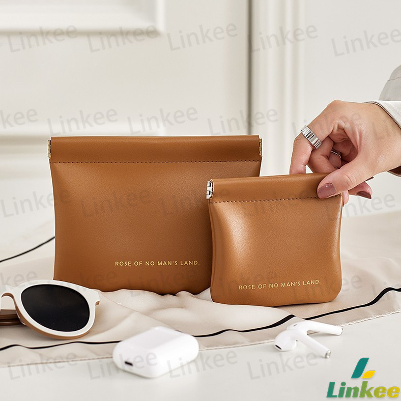 Linkee กระเป๋าพกพา สีพื้น เรียบหรู ใส่เครื่องสําอาง แบบพกพา Portable bag