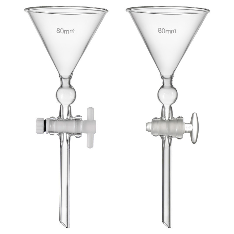 Fine Sand Separation Funnel Glass Teflon ลูกสูบสามเหลี่ยมหนา Fine Sand Separation Funnel 80/90/100/200mm