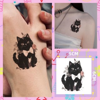 สีดําแมวรูปแบบสักน่ารักสาวมือกลับสักสติกเกอร์รอยสักกันน้ําติ…