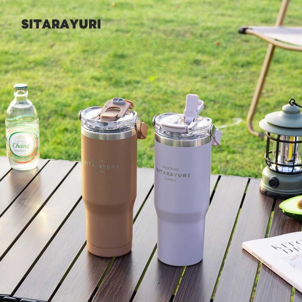 SITARAYURI แก้วน้ำเก็บความเย็นแบบหูหิ้ว ขนาด 600ml 900ml สแตนเลส 304 เหมาะสำหรับใส่เครื่องดื่มเย็น หรือ น้ำอุ่น