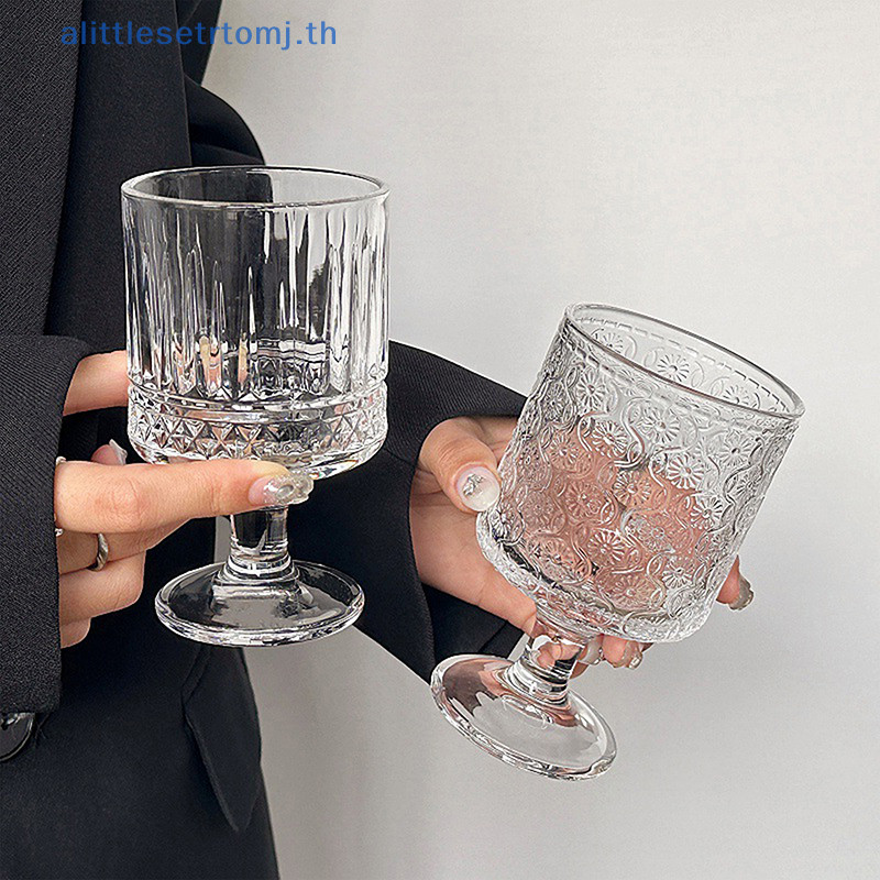 Alittlese สไตล์เกาหลีแกะสลักนูนถ้วยแก้ว Goblet ขนาดเล็กสําหรับ Soju สาเกเหล้าสั้น Stemmed Glass TH