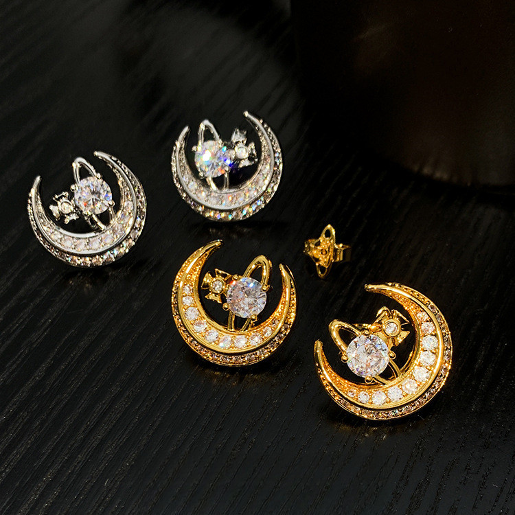 Vivienne Westwood Super Flash Full Diamond Moon Saturn ต่างหูยุโรปอเมริกัน ins Classy ต่างหู