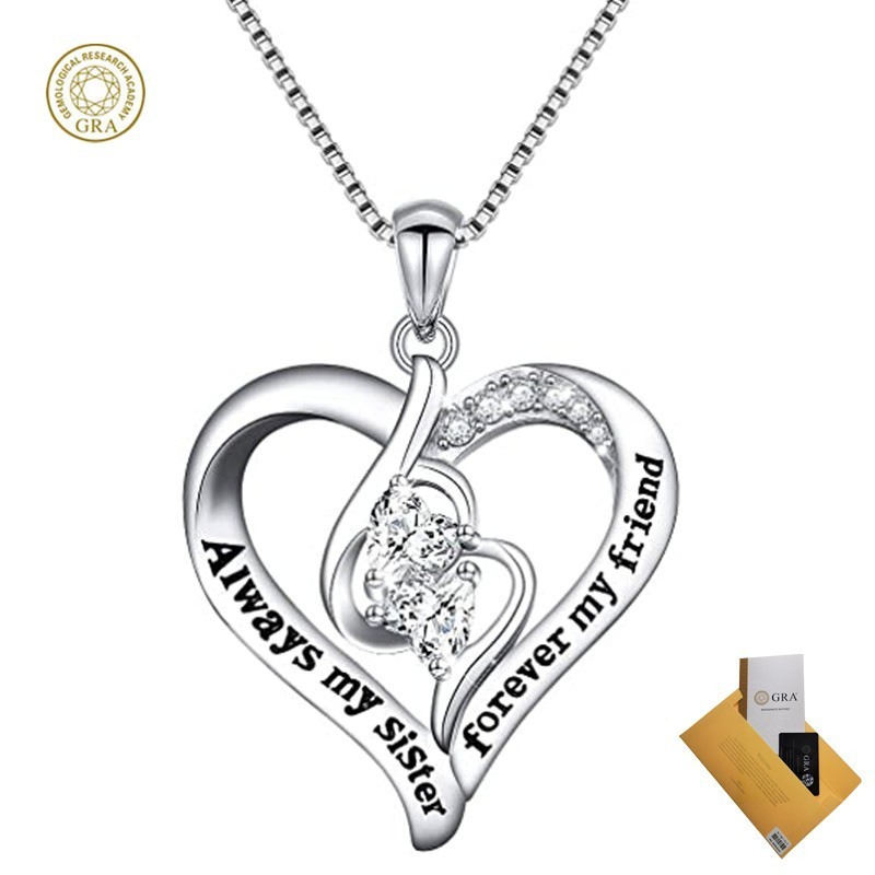 (มีใบรับรอง Gra) Doppel Herz Elegant Graceful Heart-to-Heart Pendant Necklace