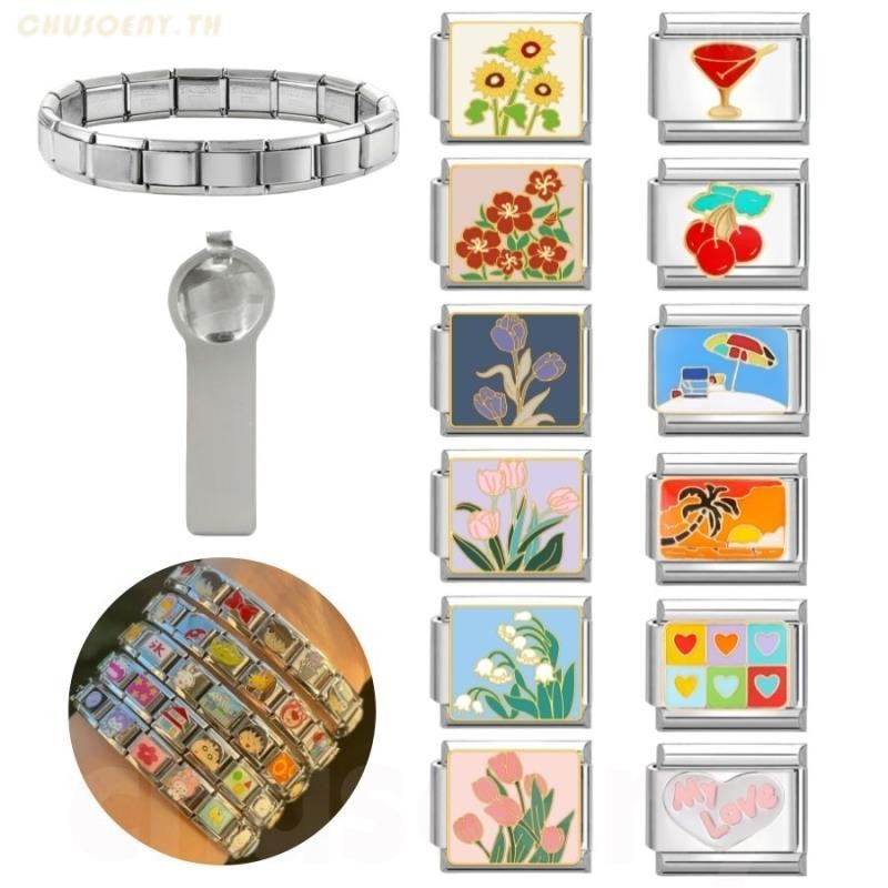 อิตาเลี่ยน Charm Links สําหรับสร้อยข้อมือ 2024 ใหม่แฟชั่นดอกไม้ Love Charm อิตาเลี่ยน Links Fit 9 มม.สร้อยข้อมือสแตนเลสเครื่องประดับ DIY ทํา