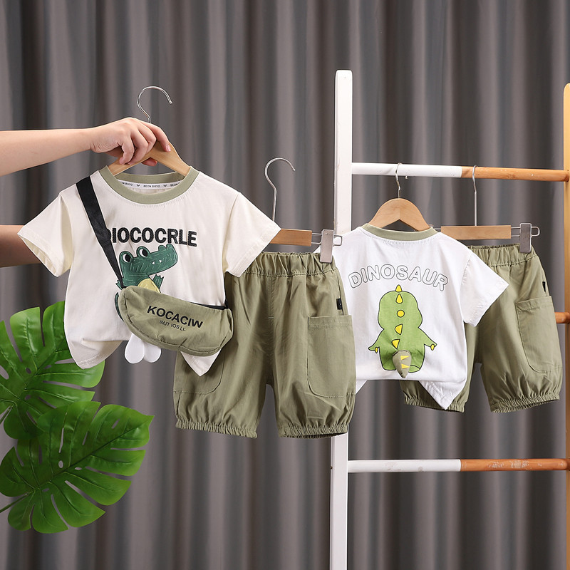 เด็กชายฤดูร้อนทารกแรกเกิดเด็กเสื้อผ้า2ชิ้น/เซ็ตแขนสั้นการ์ตูนสัตว์เสื้อยืดกางเกงกับกระเป๋าวอร์มสูท0-5ปี