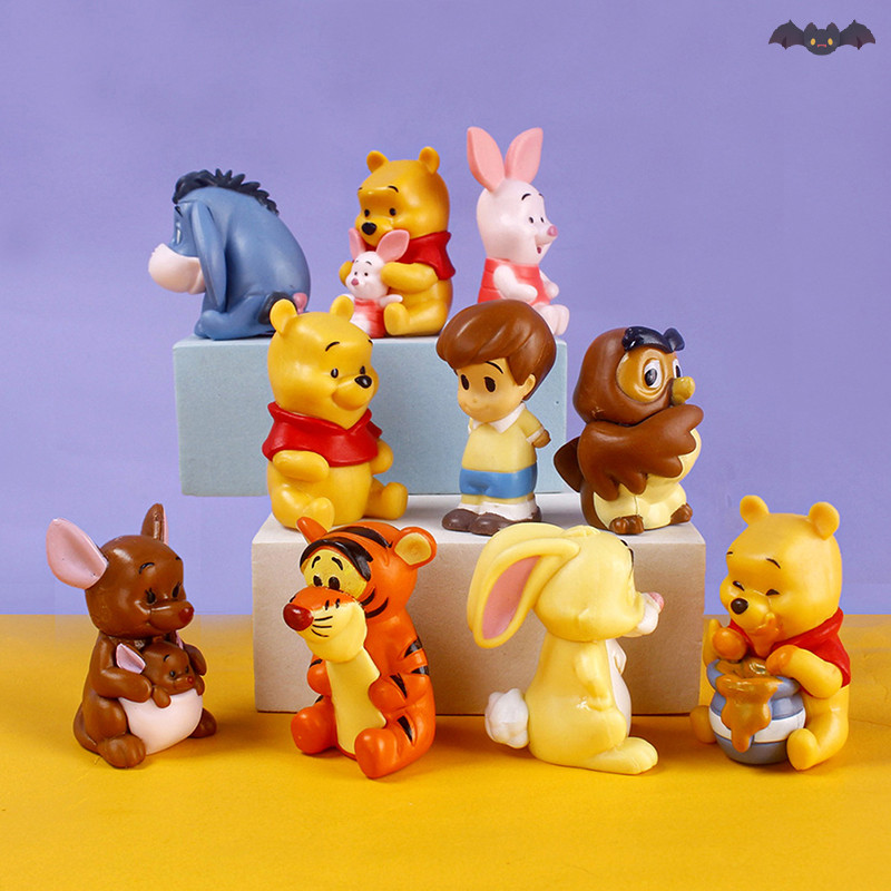 [PE] 10 ชิ้น Disney Anime Figure Winnie The Pooh Tigger Piglet Birthday Cake Decorative TH