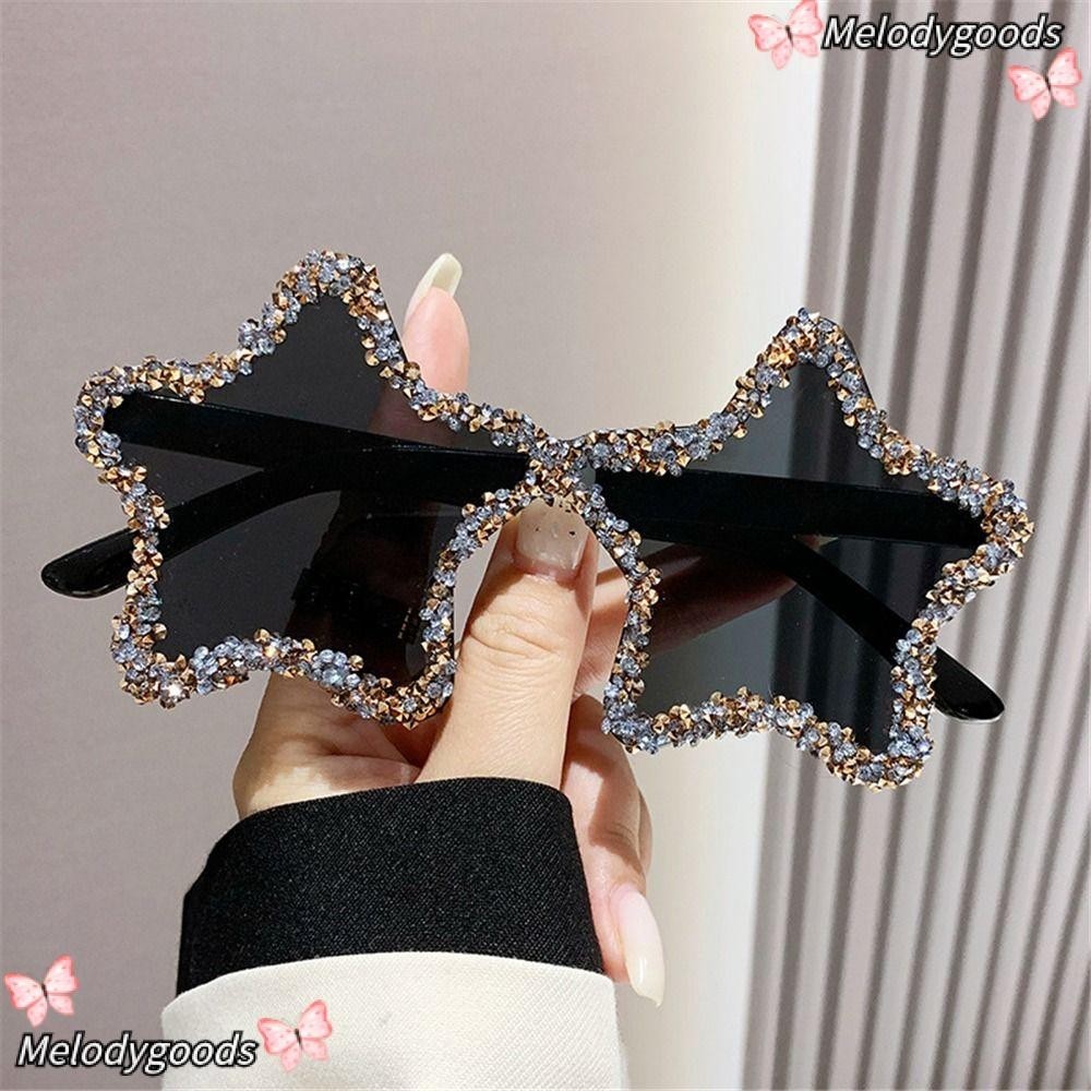 Melodg แว่นกันแดดรูปดาว, Pentagon สีสัน Rhinestone Pentagon, Retro UV400 Protection Shades Dance/Par
