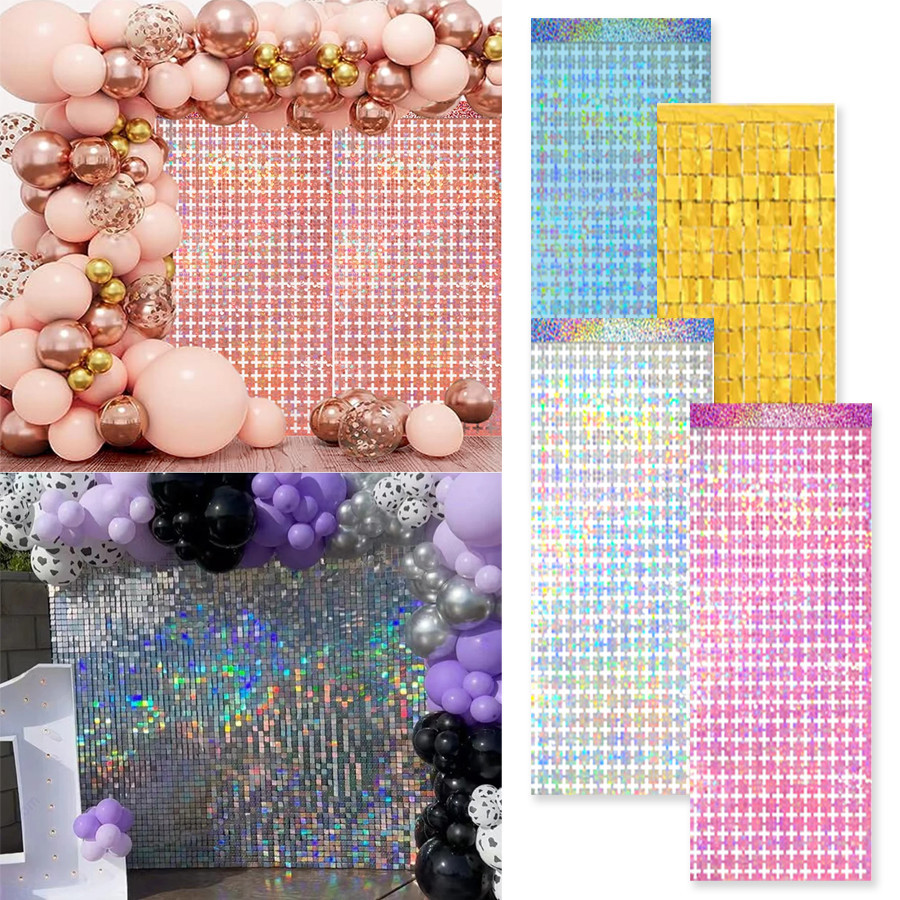 2 ชิ้น Tinsel เลเซอร์ผ้าม่าน Party ฉากหลังฟอยล์ Fringe ผ้าม่าน Party Streamers สําหรับวันเกิดหมั้นงานแต่งงานคริสต์มาส Baby Shower Bachelorette วันหยุดฉลองตกแต่งปาร์ตี้
