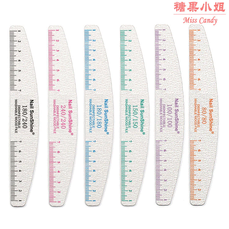 ทําเล็บมือผิวเล็บขัดขัดถูสีเทากระดาษทรายสีขาวครึ่งดวงจันทร์เล็บไฟล์ไม้บรรทัด