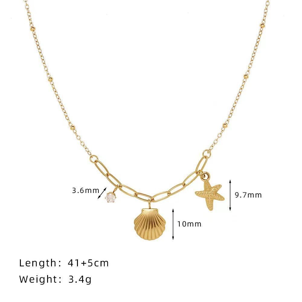 Ht High-End ไทเทเนียมเหล็ก 18K Gold Shell ปลาดาวจี้สร้อยคอหญิงหวานสแตนเลส Clavicle Chain Non-Fading