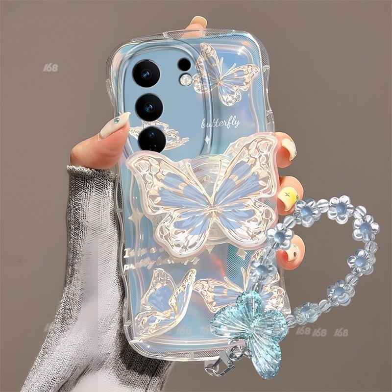Vivo V30 V29 V27 5G เคส Vivo V27E ผีเสื้อน่ารัก เคสใส เยลลี่ กันกระแทก เคสโทรศัพท์ พร้อมขาตั้งโทรศัพท์ สายคล้อง ตัวป้องกันกล้อง นิ่ม TPU หนา