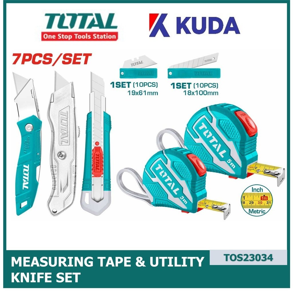 TOTAL สายวัด & Utility Knife Set (สายวัด 2 ชิ้น + ชุดมีดคัตเตอร์ 3 ชิ้น) - TOS23036