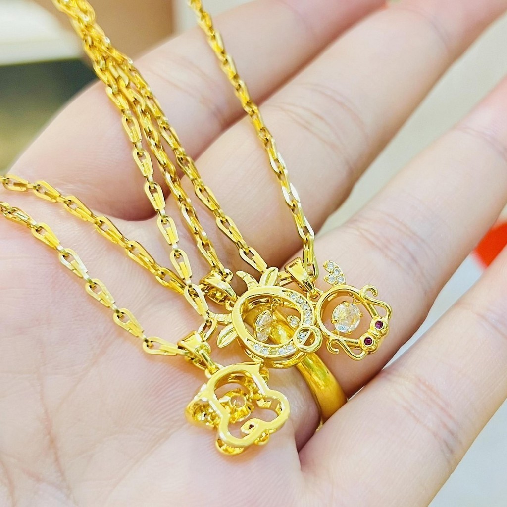 สร้อยคอสแตนเลส ลายหยดน้ำ จี้ปีนักษัตรพลอย (zodiac) สีทอง ปรับระดับได้ SW35