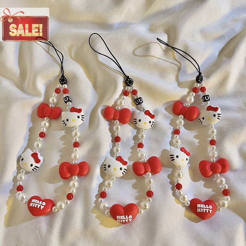 Bl Kawaii Sanrio Mobile จี้ Hello Kitty Anti-lost Lanyard Key สั้นข้อมือเชือกสีแดงเครื่องประดับพวงกุญแจอะนิเมะผู้หญิงมือถือโซ่ A