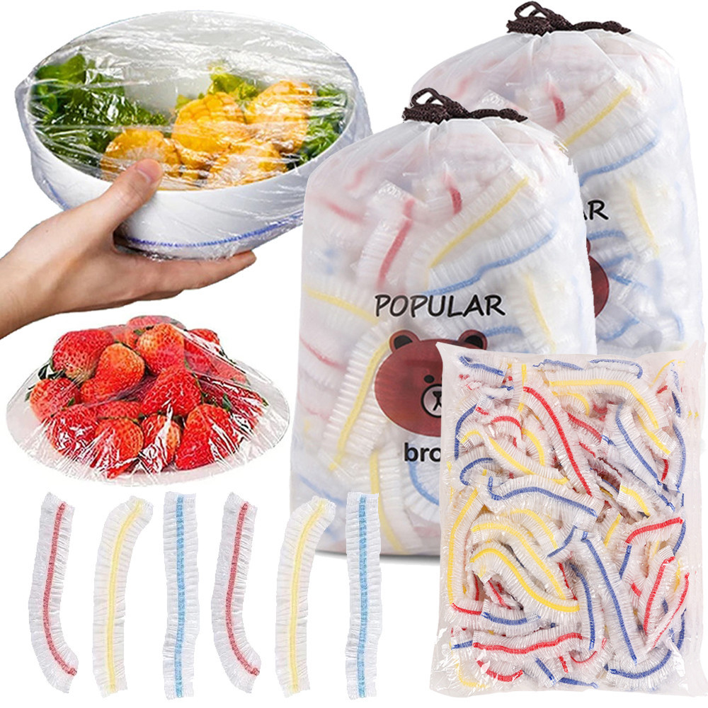 ฟิล์มเก็บสดแบบใช้ซ้ําได้-ฝาครอบอาหารพลาสติกแบบใช้แล้วทิ้ง-ถุงถนอมอาหารในครัว-ฝาปิด Crisper Food Grade สีสันสดใส - ถุงเก็บห่อยางยืด PE ทนทาน