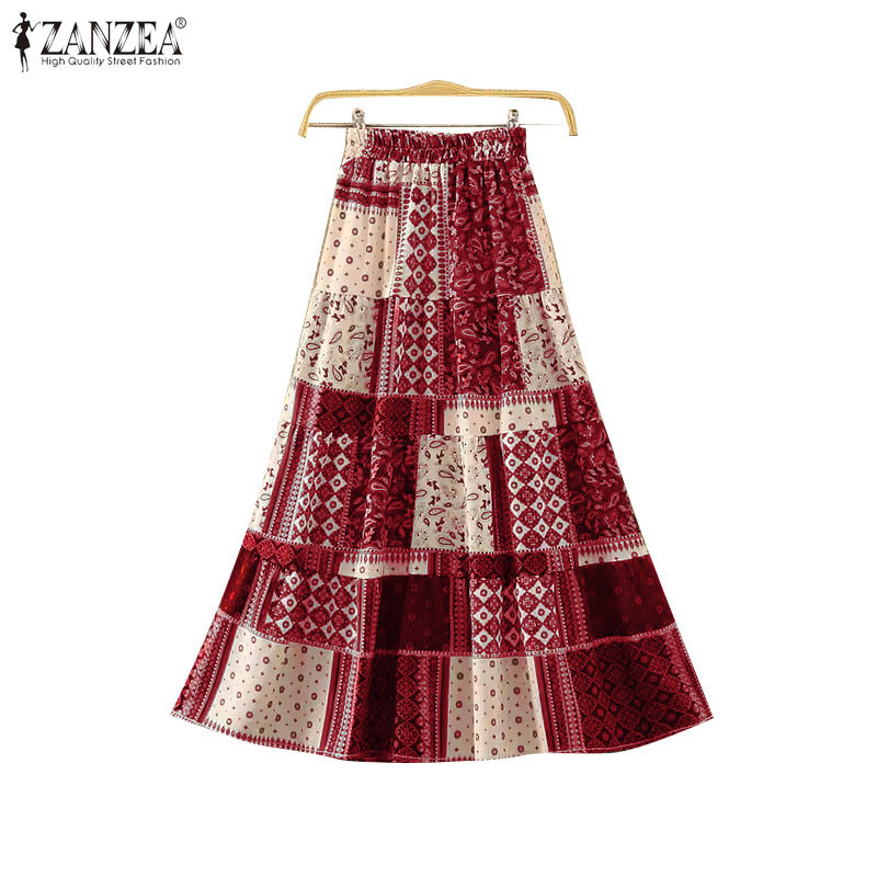Zanzea ผู้หญิงเกาหลีลําลองเอวสูงพิมพ์ Patchwork A-Hem Oversirt