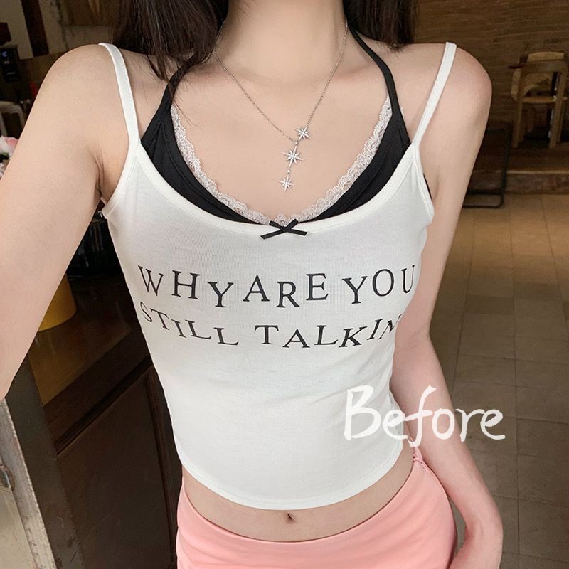 สไตล์อเมริกัน Retro Camisole ผู้หญิงเซ็กซี่ร้อนสาวปลอม 2 ชิ้น Bottoming เสื้อ BF