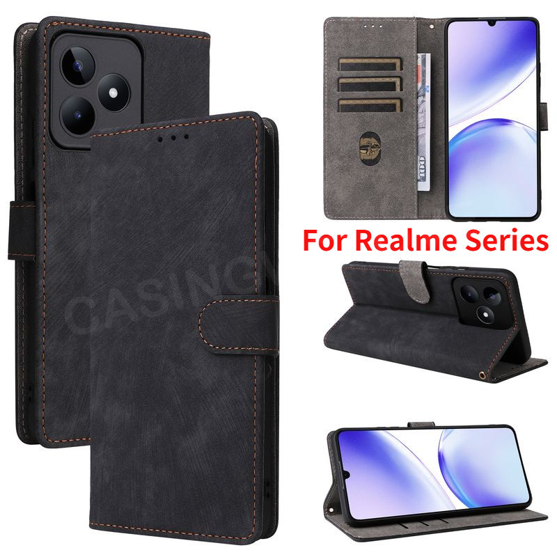 สําหรับRealme C61 4G Realme C63 C51 C53 หมายเหตุ 80 70 70T Note50 Narzo N53 C33 4G 5Gหรูหราพลิกหนังเคสโทรศัพท์ช่องใส่การ์ดกระเป๋าสตางค์ขาตั้งฝาครอบกันกระแทกSoft TPU Shell