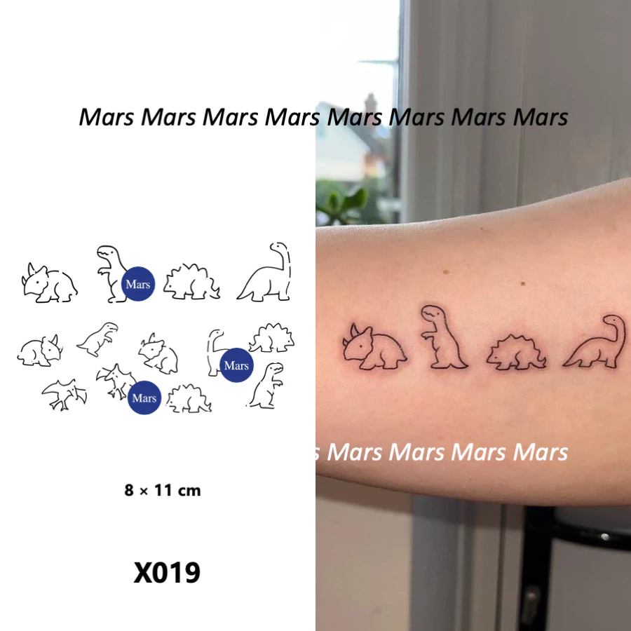 Mars Tattoonew Technology Magic, Long Lasting 2 สัปดาห์, รอยสักกึ่งถาวร, รอยสักชั่วคราว, สติ๊กเกอร์รอยสัก, ปลอม, ไดโนเสาร์, X019