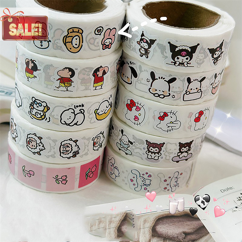 Bl 500 ชิ้น/ม้วนสติกเกอร์ Kawaii Hello Kitty Melody Kuromi Cinnamoroll การ์ตูนเด็กรางวัลสติกเกอร์ของขวัญตกแต่ง Decals ของเล่น A