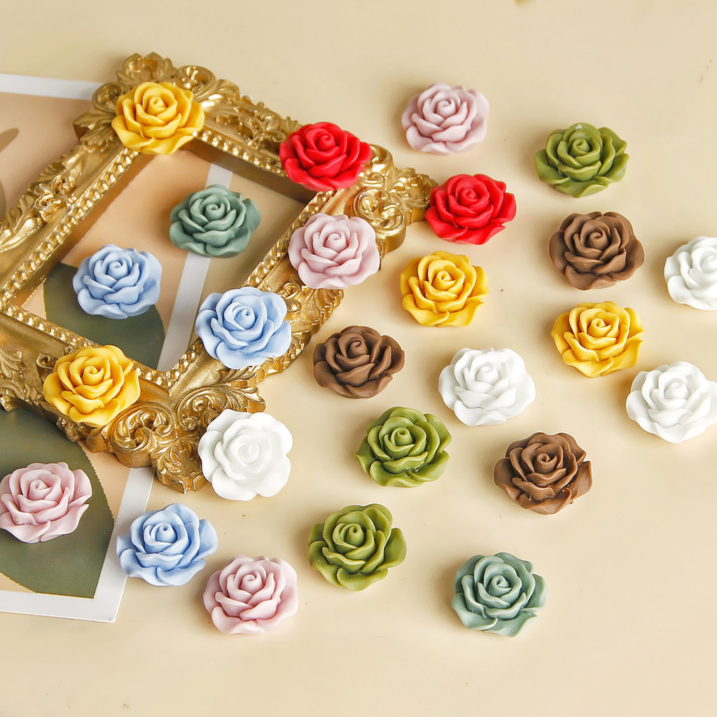 เรซินยางลบเนื้อวินเทจสีแดงกุหลาบดอกไม้ต่างหูสติกเกอร์ DIY เครื่องประดับทำด้วยมืออุปกรณ์เสริมต่างหูวัสดุ