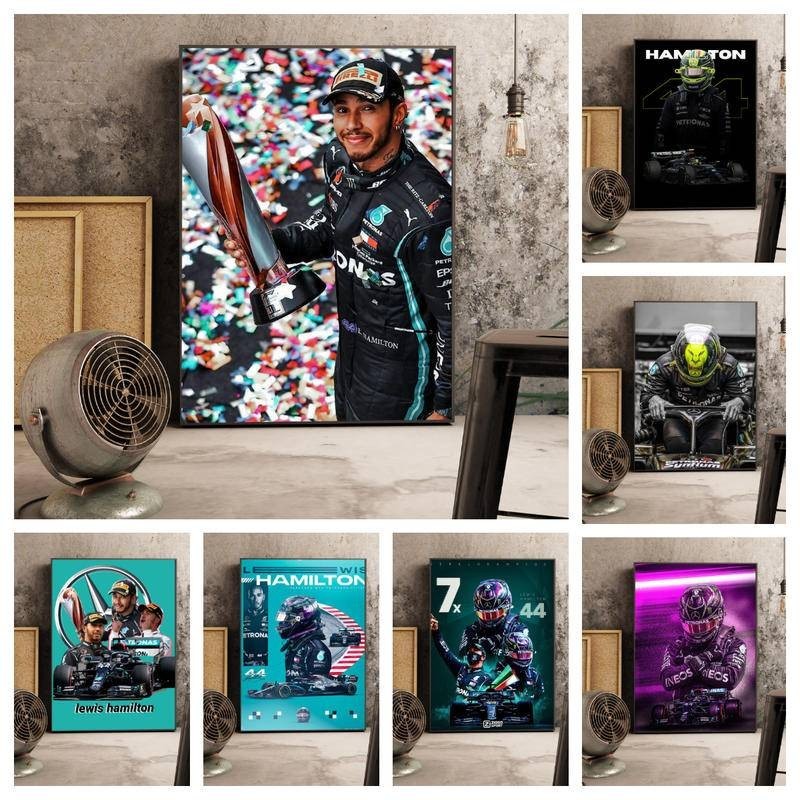 เครื่องเล่นแข่งรถ lewis hamilton โปสเตอร์ F1 สูตร Wall Art ผ้าใบพิมพ์ภาพวาดกีฬาตกแต่งบ้าน