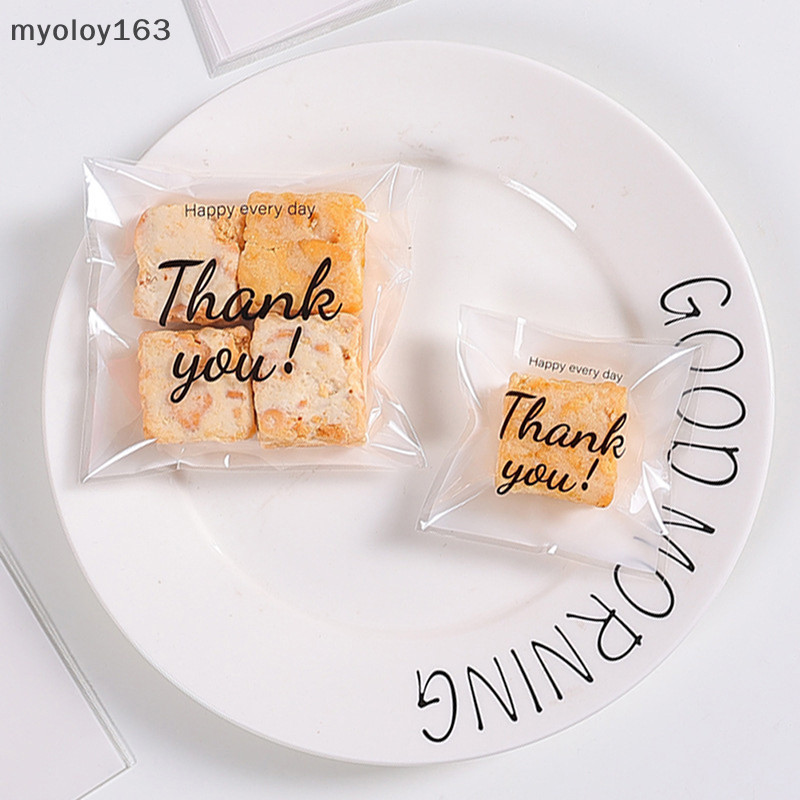 Myoloy 100 ชิ้น/แพ็คขอบคุณถุงใสขนมกาวตนเองคุกกี้เบเกอรี่ถุงขนม TH