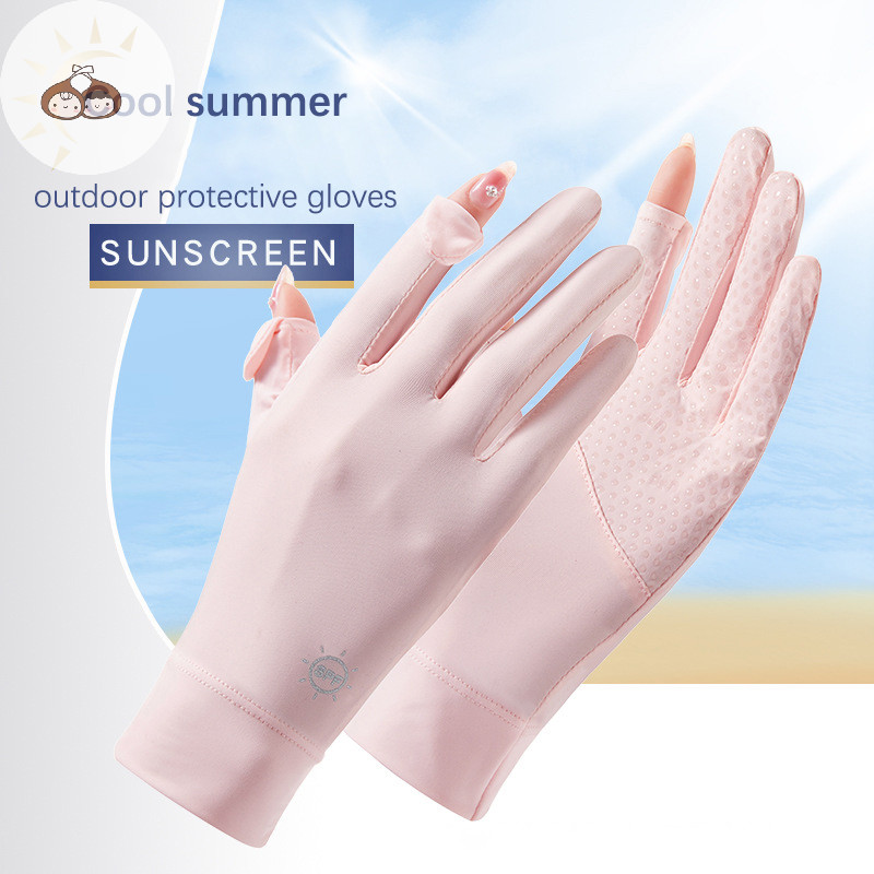 Bef ผู้หญิงกลางแจ้งขี่จักรยานขับรถบางถุงมือป้องกันแสงแดด Mittens ถุงมือผ้าไหมน้ําแข็งถุงมือป้องกันรังสียูวี TH