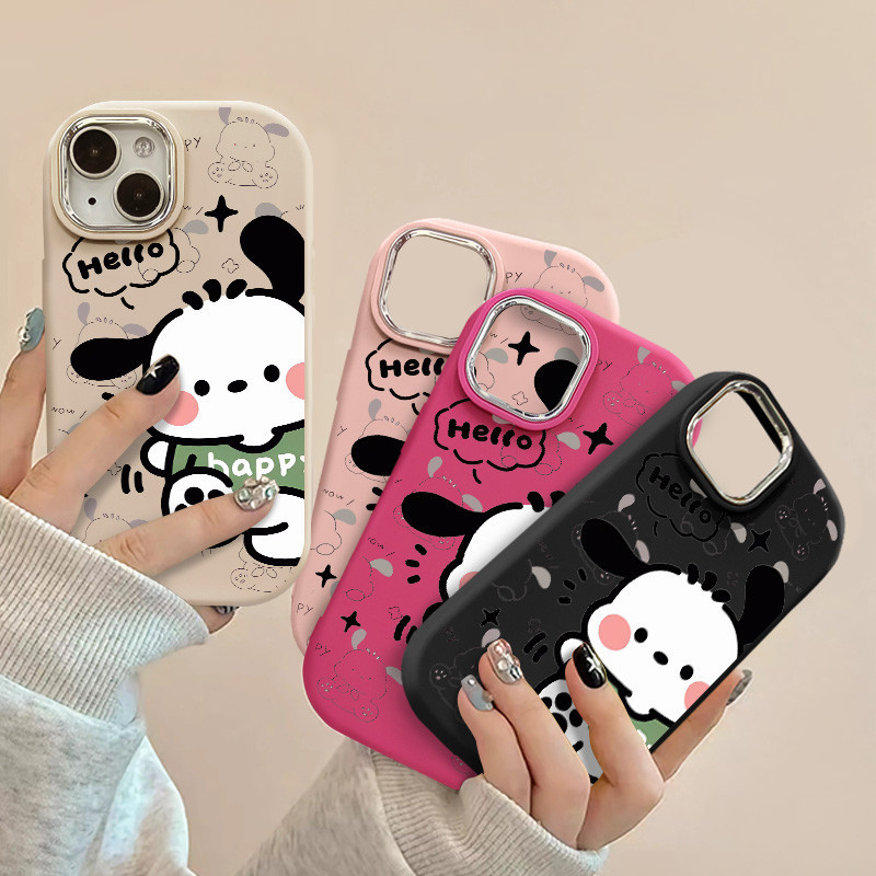 การ์ตูนกระโดด Pochacco เคสโทรศัพท์สําหรับ IPhone 12 13 14 15 Plus 11 Pro Max XR X/XS Max 7 8 Plus SE2022 Matte Texture TPU Shock-absorbing กรณี