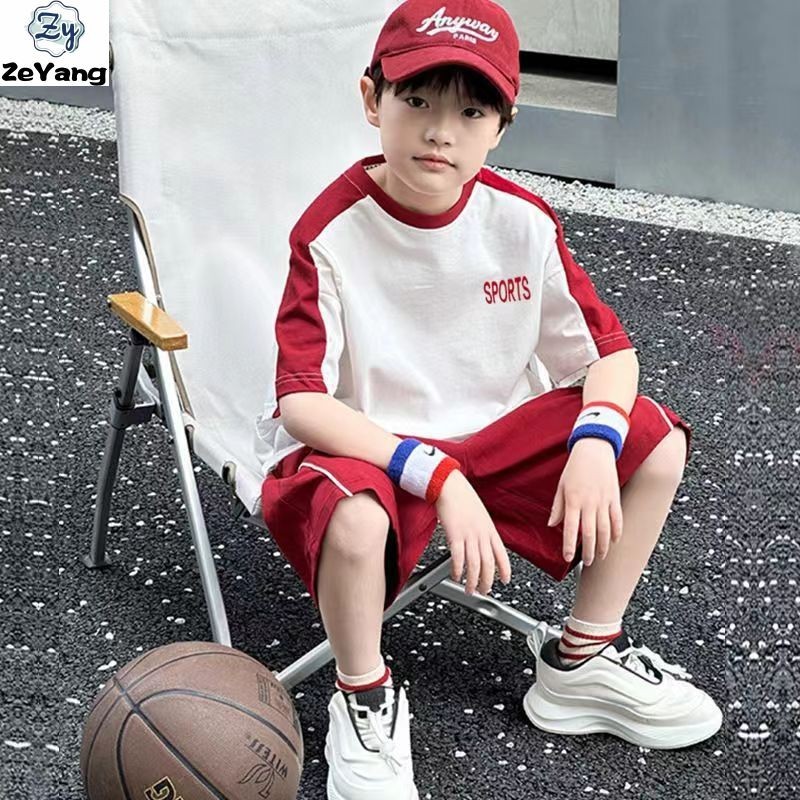 [ZY] 110-170 ซม.พร้อมสต็อกเด็กผ้าฝ้ายแขนสั้นเสื้อยืดชุดลําลองเด็กทารกแฟชั่นอินเทรนด์ชุด All-Match ชุดเกาหลีรุ่นเสื้อผ้าเด็ก