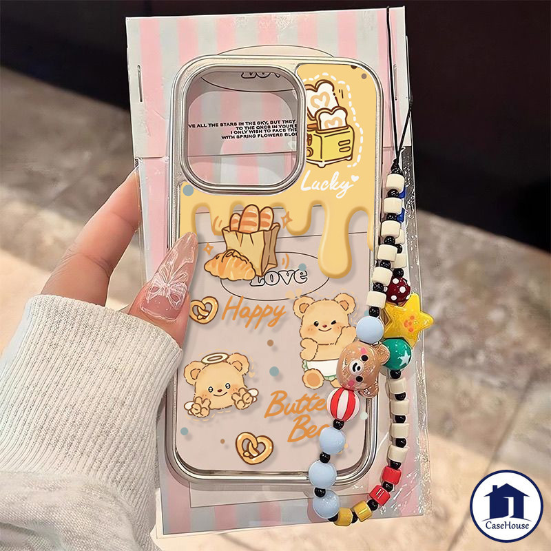 เคสนิ่มชุบใสลายหมีบัตเตอร์โบว์สุดน่ารัก เข้ากันได้กับ iPhone XR 7 8 14 Plus 13 15 11 12 14 Pro Max X 13 15 Pro XS MAX SE