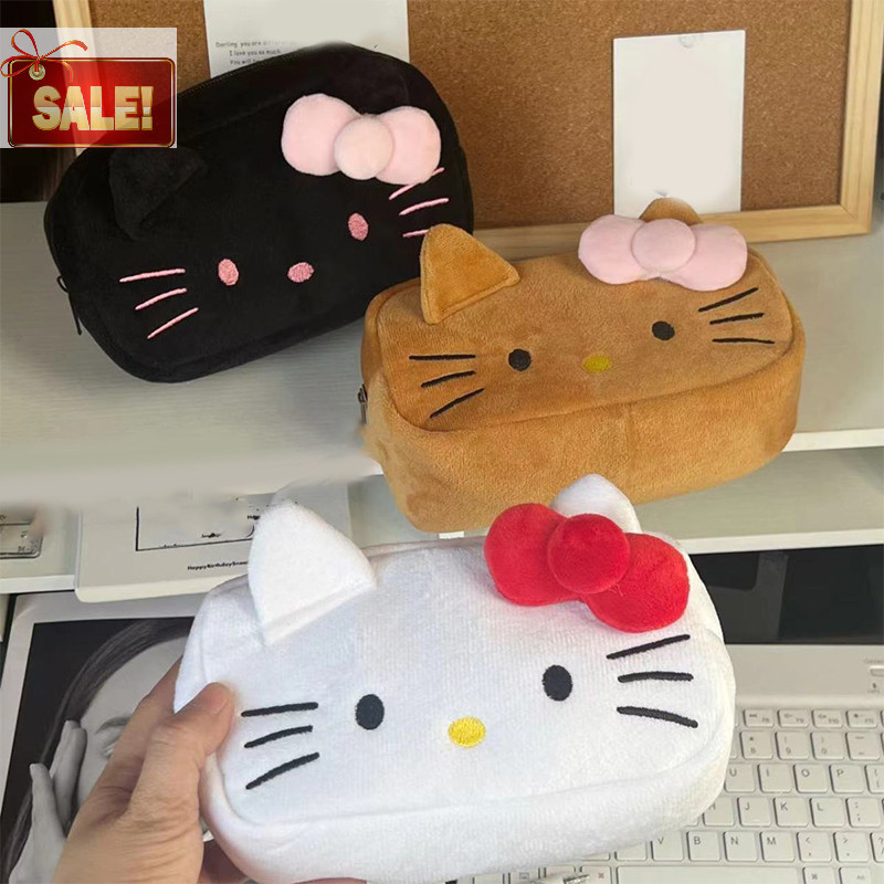 Bl น่ารัก Sanrio Hello Kitty Cat Plush ดินสอ Cinnamoroll แต่งหน้ากระเป๋าเครื่องสําอางสําหรับสาว Organizer เครื่องเขียนกระเป๋าเดินทาง A