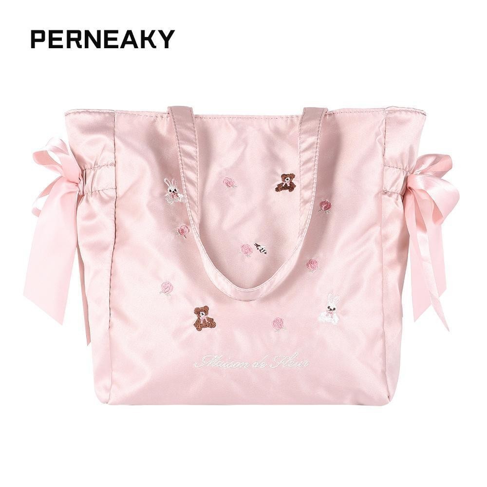 PERNEAKY กระเป๋าสะพาย Tote Purses เย็บปักถักร้อยกระเป๋าถือ, Kawaii Grunge Aesthetic เกาหลี Harajuku สีชมพูขนาดใหญ่ความจุเย็บปักถักร้อย Dumpling กระเป๋าผู้หญิง