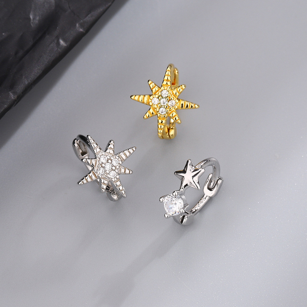 เพทายซ้อนรูปดาววงกลมต่างหูห่วงสําหรับผู้หญิงชุดต่างหูเจาะสําหรับเด็กชุดต่างหูทองคําขาวทุกวันสไตล์หวานอุปกรณ์เสริมเครื่องป - รูปที่ 2