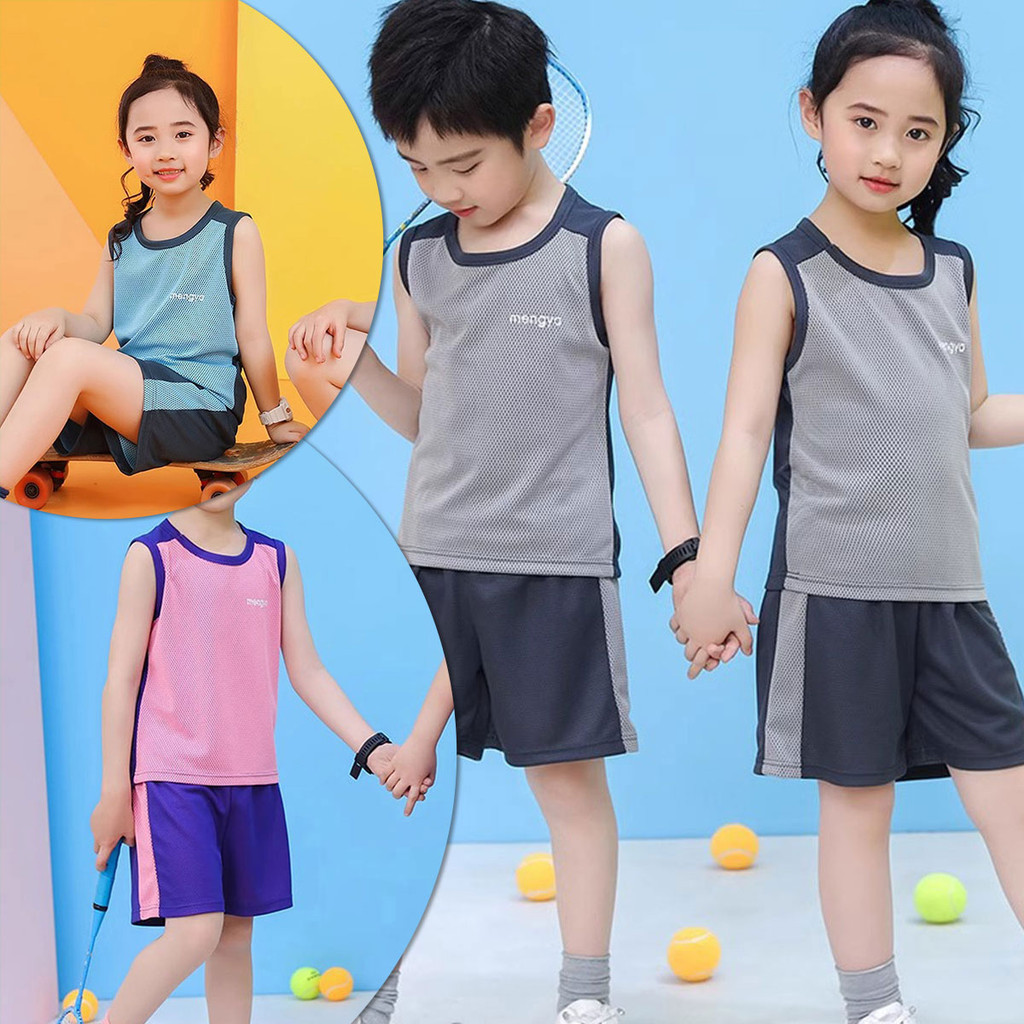 ชุดกีฬาเด็กผู้หญิง เสื้อแขนกุด กางเกงขาสั้น