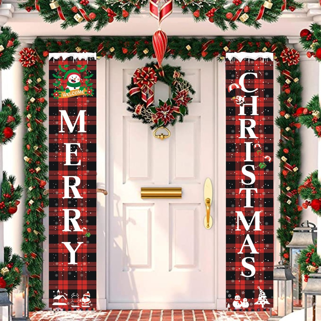 Merry Chrismas สุขสันต์วันคริสต์มาสโดยม่านโดยแบนเนอร์แขวนผ้าธงฉากหลังตกแต่งผนังตกแต่งคริสต์มาส