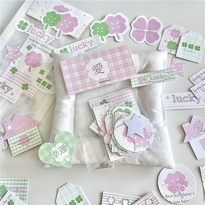 40ชิ้น/เซ็ตสี่ใบโคลเวอร์โชคดีสติ๊กเกอร์อินปิดผนึกสติ๊กเกอร์แพ็ค ทําเอง ตกแต่ง