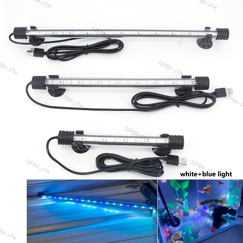 17 ซม.27 ซม.37 ซม.USB 5v Submersible สีฟ้าสีขาว LED Aquarium bule ไฟปลาพืชเติบโตแสงใต้น้ําสําหรับถังโคมไฟบาร์ @ F3TH