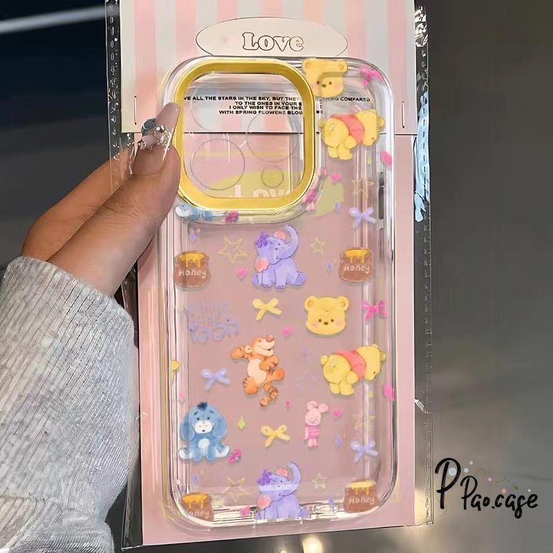 การ์ตูนหมีวินนี่หมีใสเคสเข้ากันได้กับ IPhone 11 13 14 15 Pro Max XR 7Plus X XS Max 7 15 14 8Plus ฝาครอบโทรศัพท์เสือน้อย