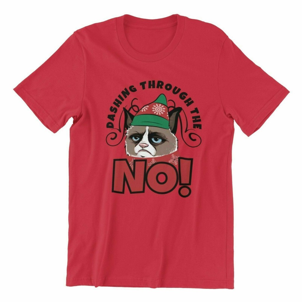 เสื้อยืด Anti Christmas Grumpy Cat สําหรับผู้ชาย Dashing Through The No Tee