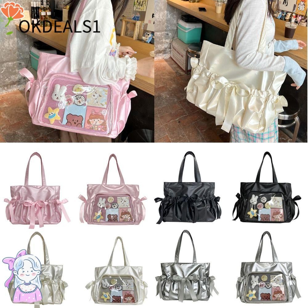 Dealshop กระเป๋าสะพายไหล่,กระเป๋าถือใสฮาราจูกุความจุขนาดใหญ่,ของขวัญสร้างสรรค์Reusable Canvas Satchels Bag ใช้ทุกวัน